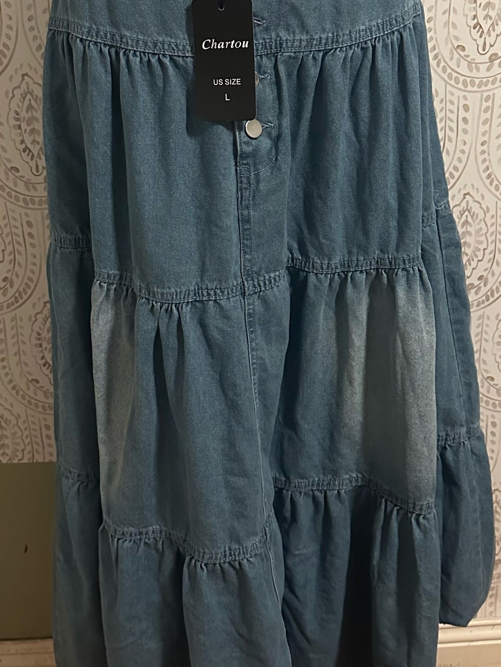 Amazon Chartou Denim Tiered Maxi Skirt - Blue - Picture 3 of 5